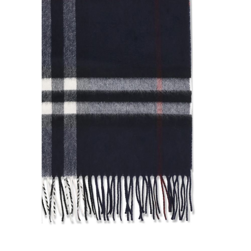 Burberry Checked Fringed Cashmere Scarf - Blue