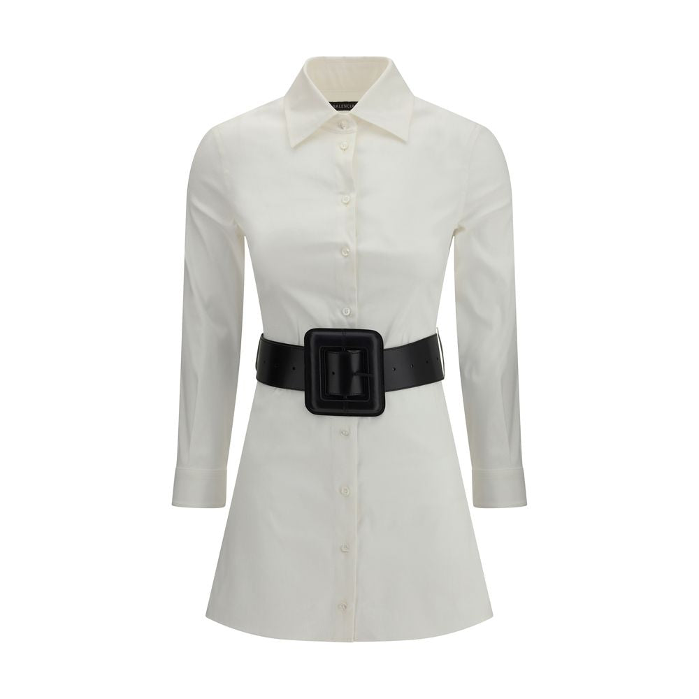 Balenciaga White Mini Shirt Dress With Belt