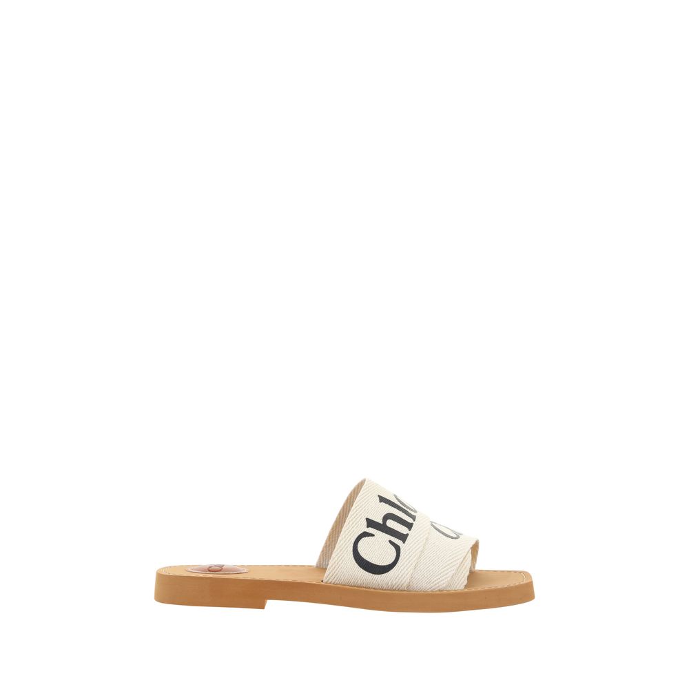 Chloé White Woody Flat Sandals