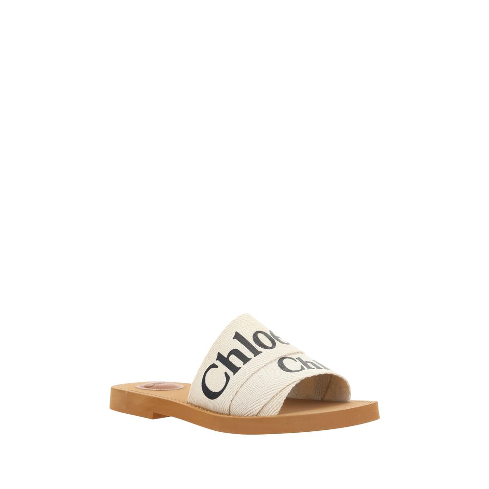 Chloé White Woody Flat Sandals