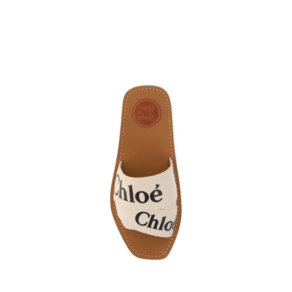 Chloé White Woody Flat Sandals