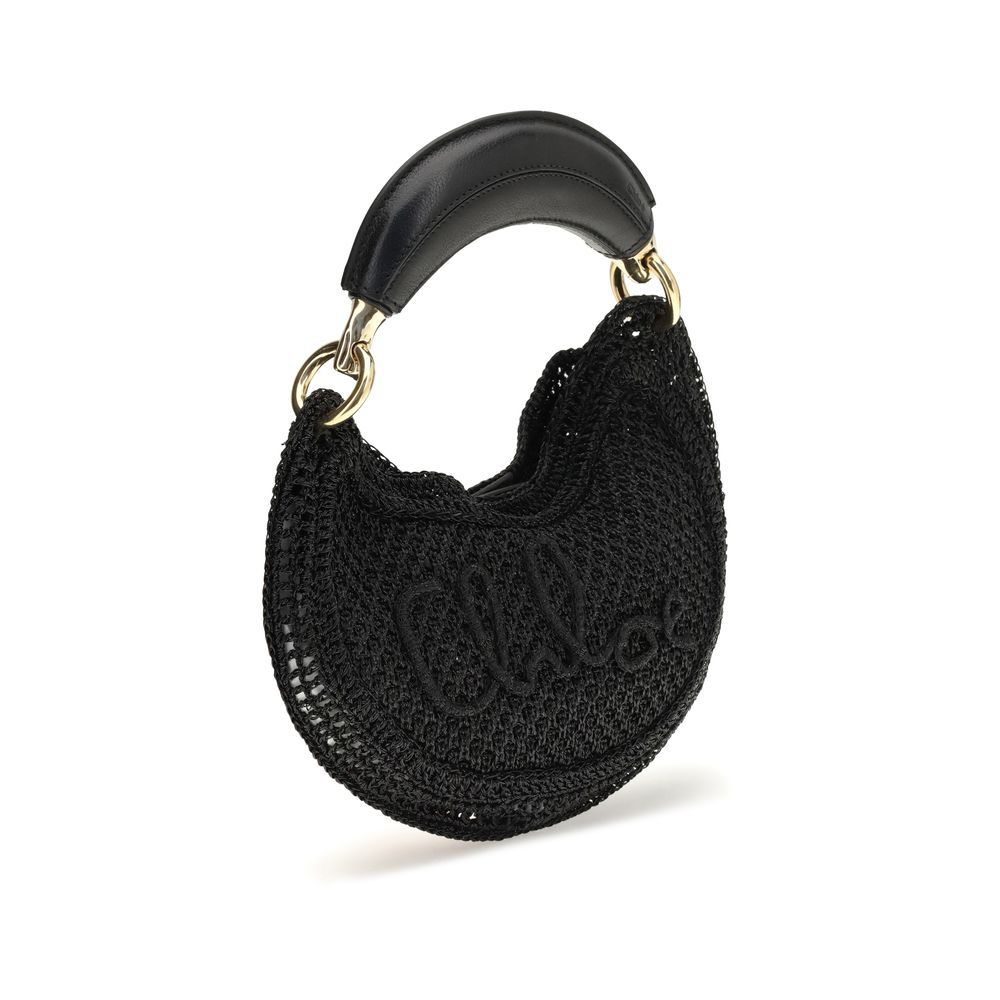 Chloé Black Raffia Banana Shoulder Bag