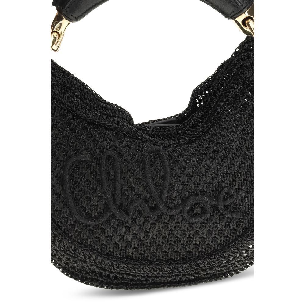 Chloé Black Raffia Banana Shoulder Bag