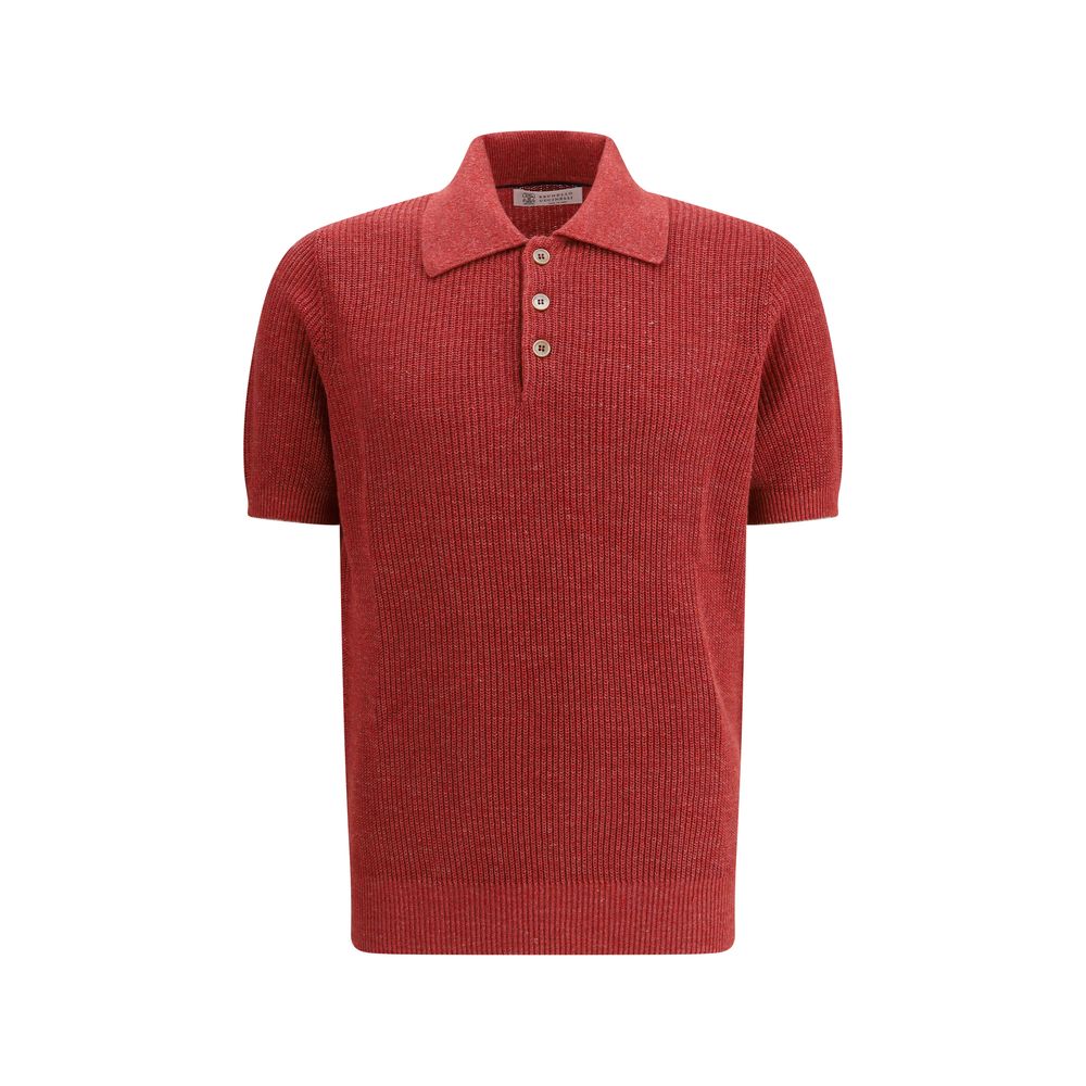 Brunello Cucinelli Red Knit Polo Shirt