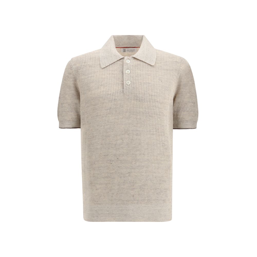 Brunello Cucinelli Beige Knit Polo Shirt