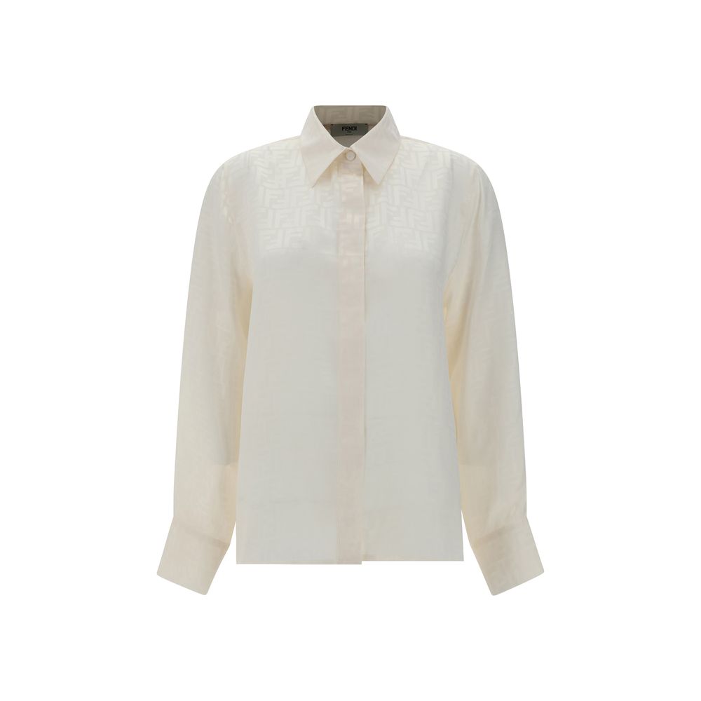 Fendi FF Jacquard Silk Blouse Shirt - Ivory