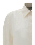 Fendi FF Jacquard Silk Blouse Shirt - Ivory