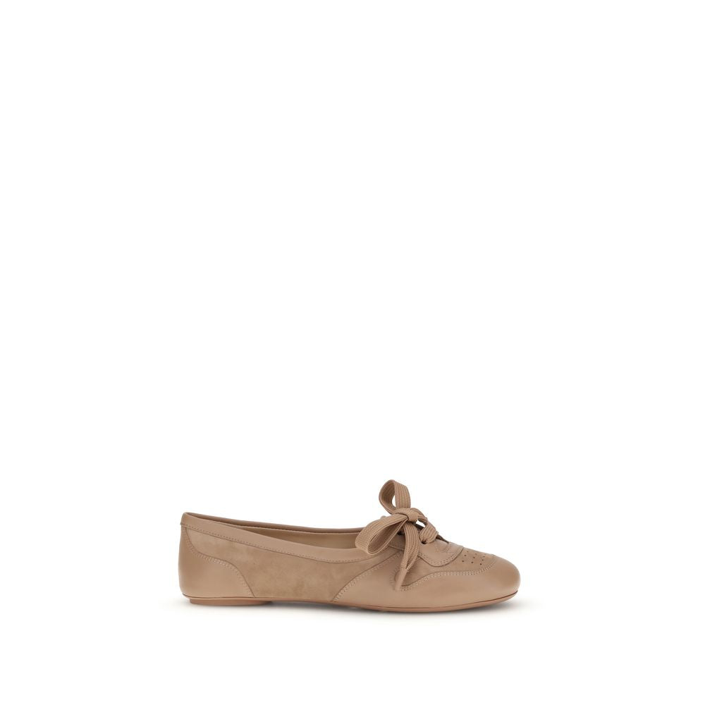 Gianvito Rossi Suede Leather Vault Ballet Flats - Light Brown