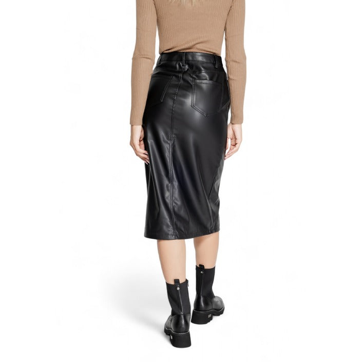 Only Black Midi Skirt Front Slit Leather-Look