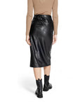 Only Black Midi Skirt Front Slit Leather-Look