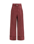Fendi FF Belt Silk Wide Leg Dress Pants - Bordeaux 