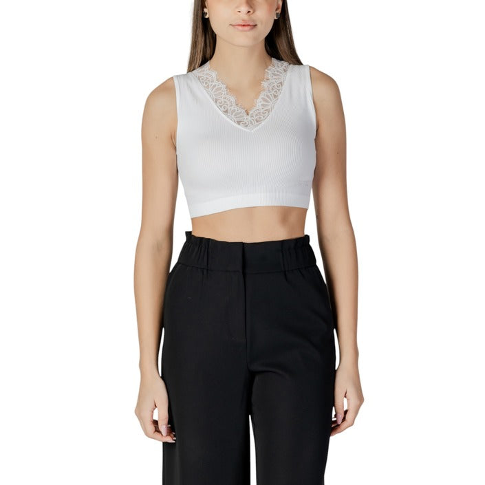 Guess Minimalist V-Neck Lace Crop Top