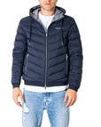 Armani Exchange Logo Hooded Chevron Puffer Jacket - blue