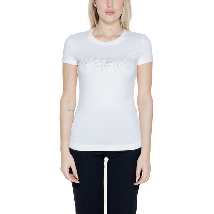 Guess Logo Cotton-Rich Fitted Top - white