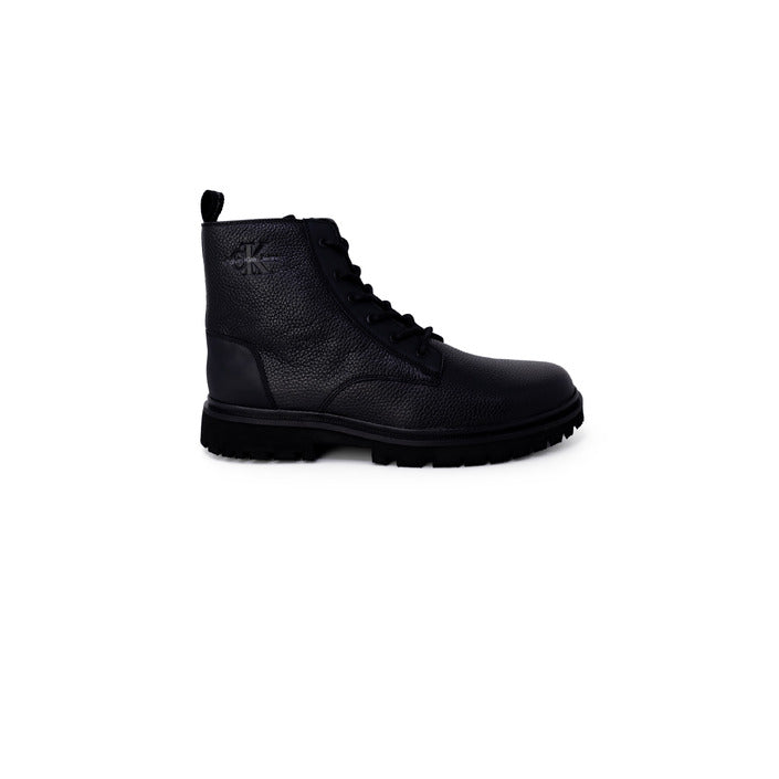 Calvin Klein Jeans Logo Leather-Blend All Black Boots