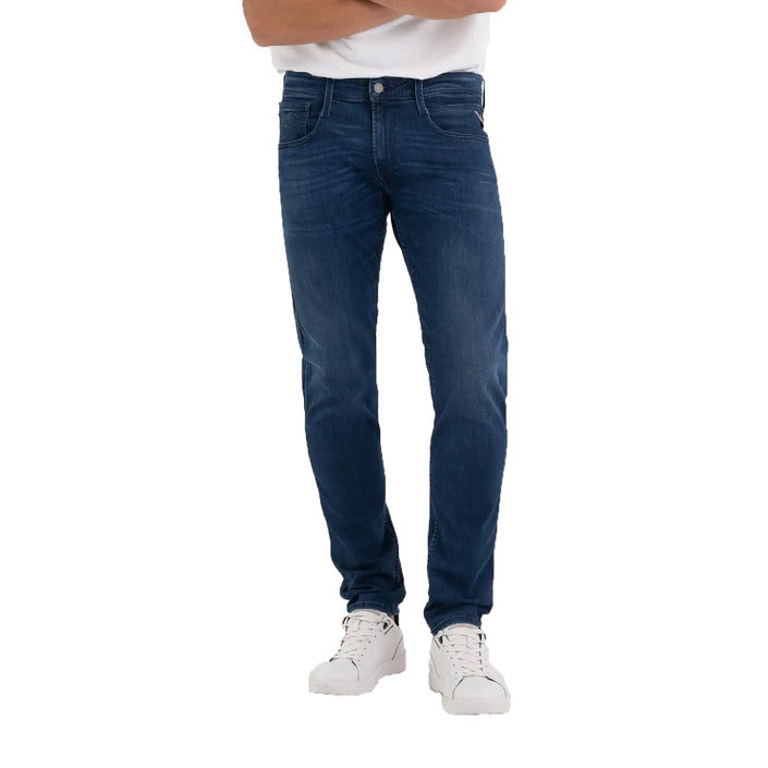 Replay Logo Medium Blue Washed Slim Fit Jeans