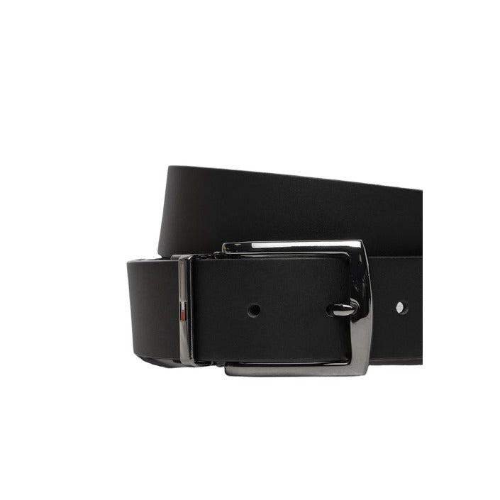 Tommy Hilfiger Logo Genuine Leather Square Buckle Black Belt