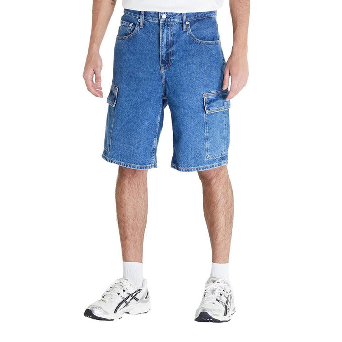 Calvin Klein Jeans Logo Medium Blue Cargo Denim Shorts