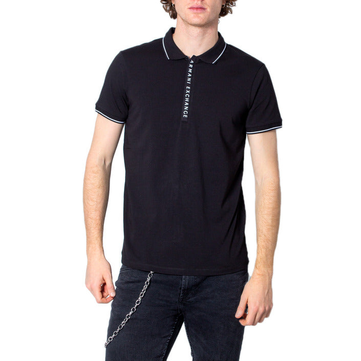 Armani Exchange Logo Pure Cotton Polo Shirt - black