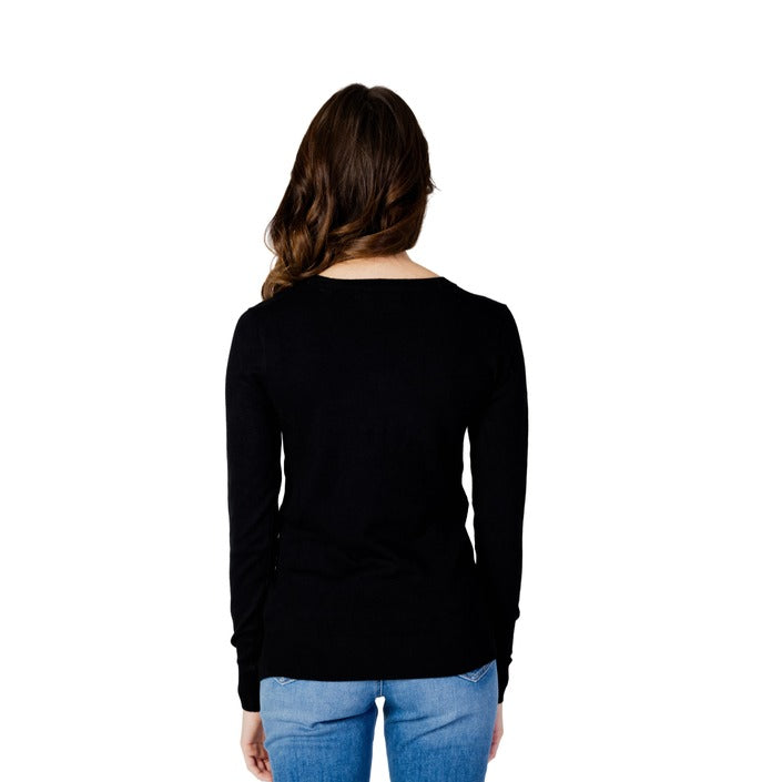 Guess Rhinestone Embellished Logo V-Neck Sweater - black