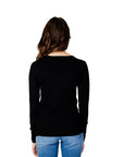 Guess Rhinestone Embellished Logo V-Neck Sweater - black