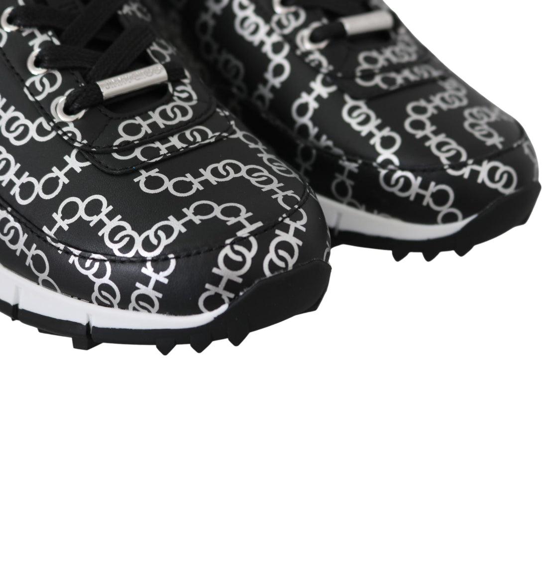Jimmy Choo Logo Monza Black & Silver Leather Sneakers