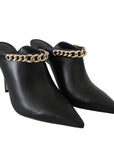 Jimmy Choo Gold Chain Black Leather Stiletto Pumps