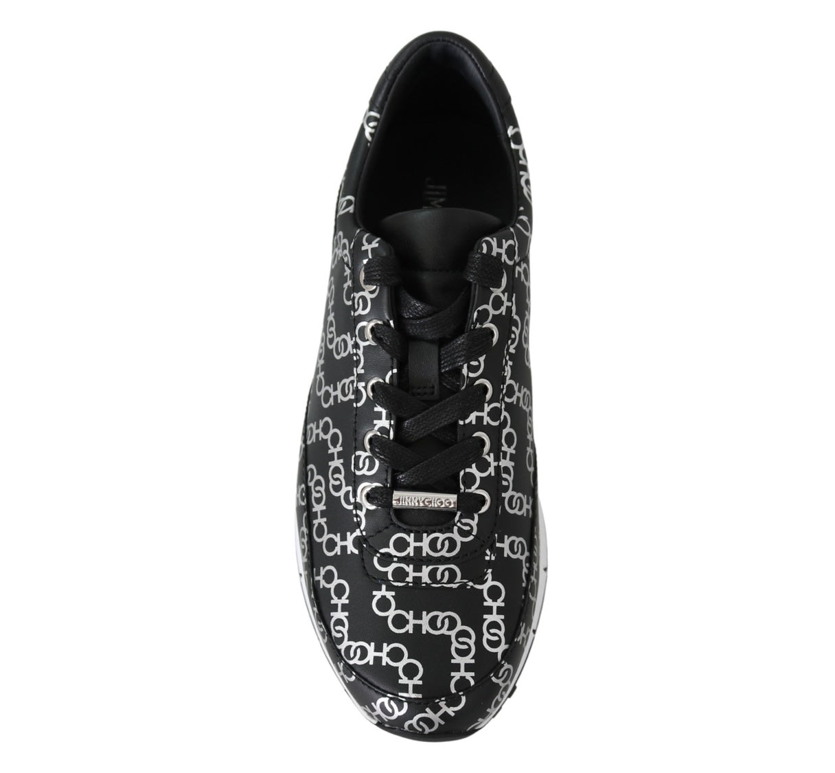 Jimmy Choo Logo Monza Black & Silver Leather Sneakers