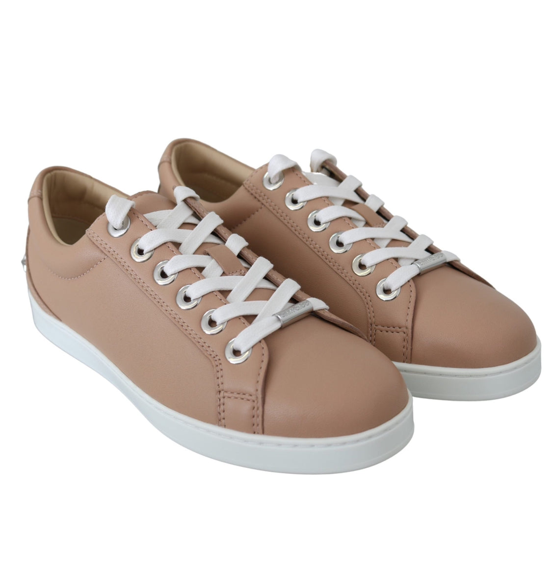 Jimmy Choo Powder Pink Leather Low Top Lace-Up Sneakers