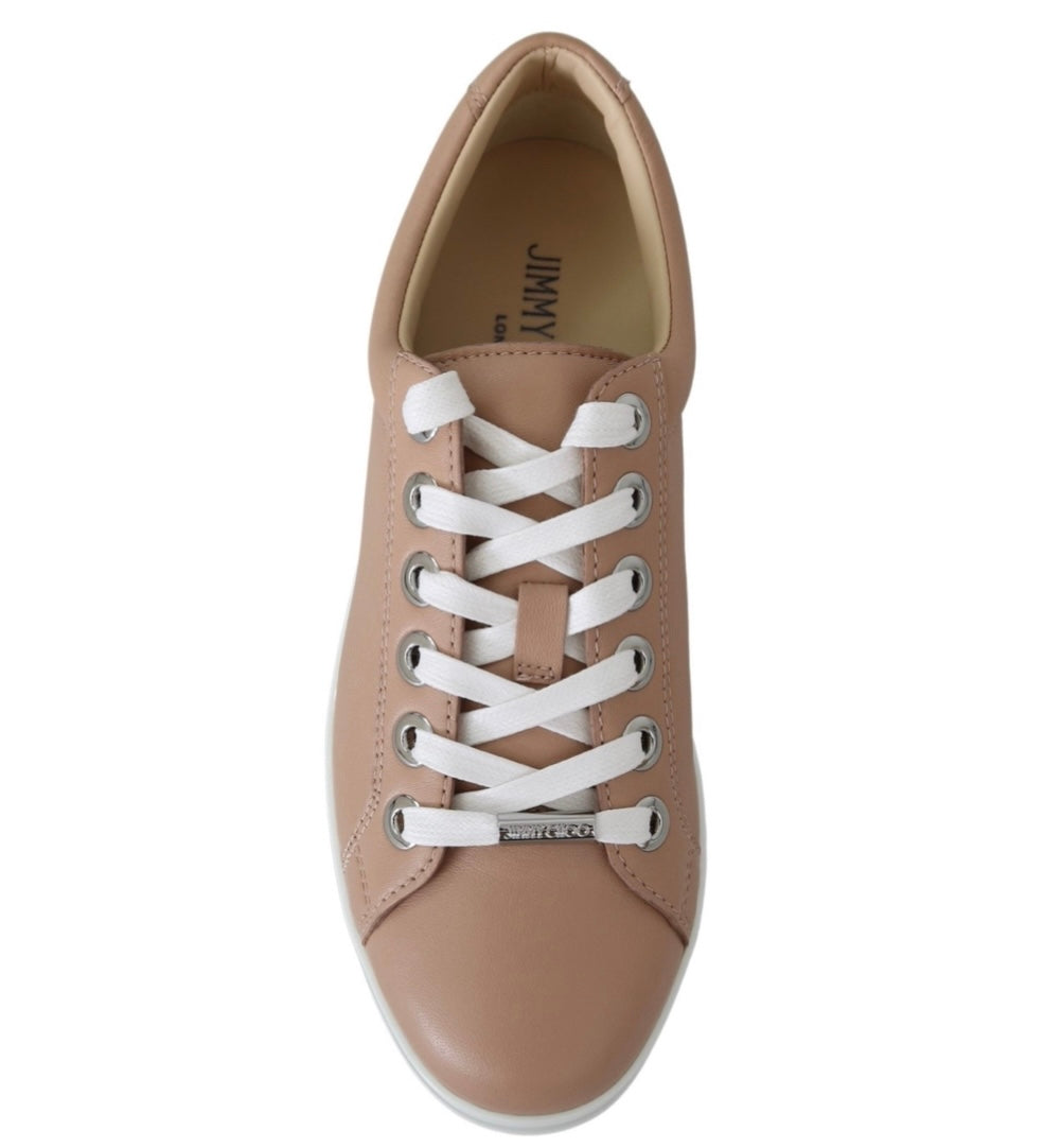 Jimmy Choo Powder Pink Leather Low Top Lace-Up Sneakers