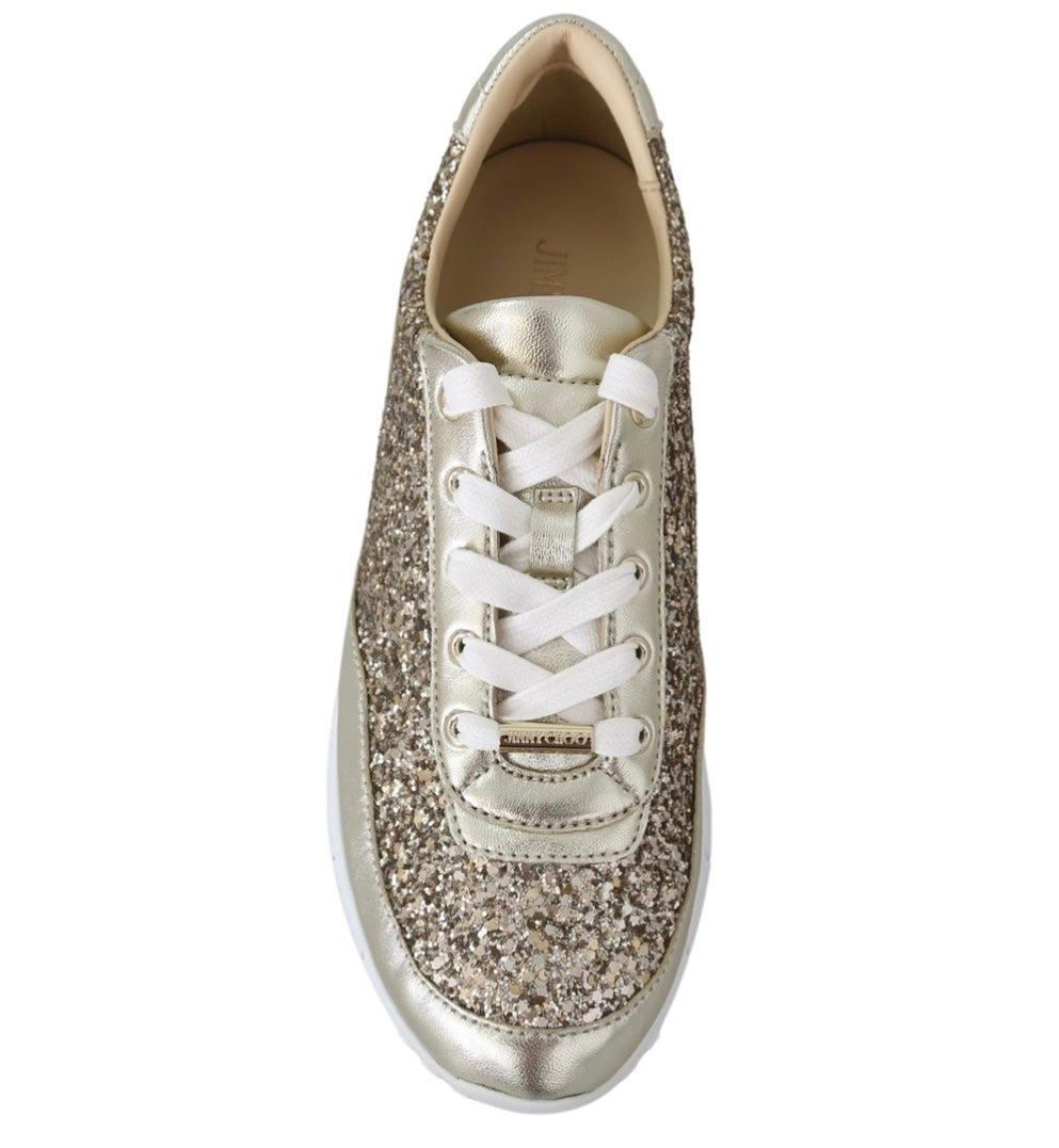 Jimmy Choo Monza Osao Gold Glitter Leather Low Top Sneakers