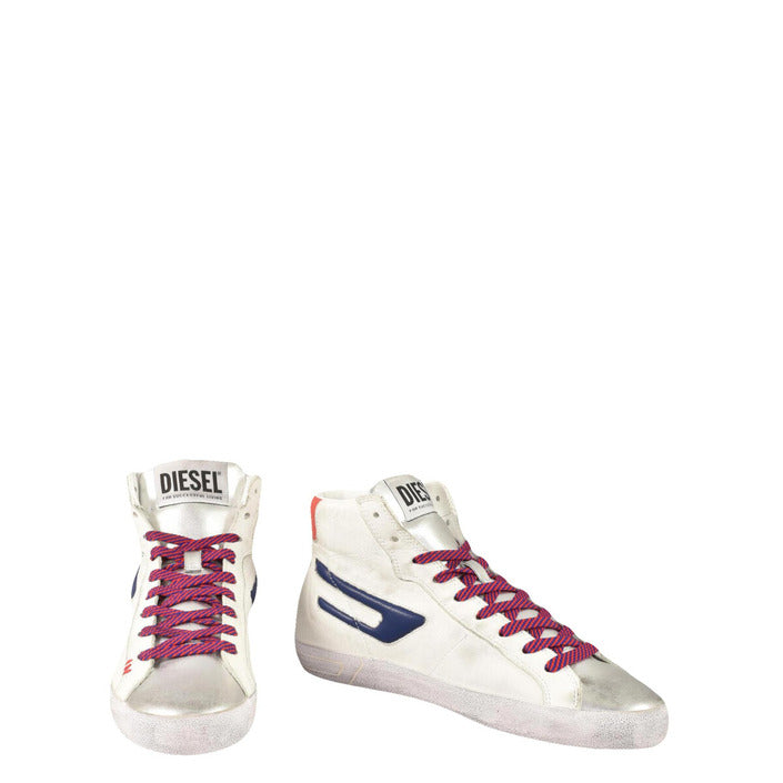 Diesel Logo Distressed Leather High Top Lace-Up Sneakers - 2 Shades
