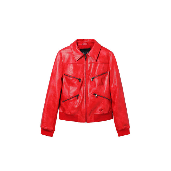 Desigual Minimalist Vegan Leather Jacket - vivid red