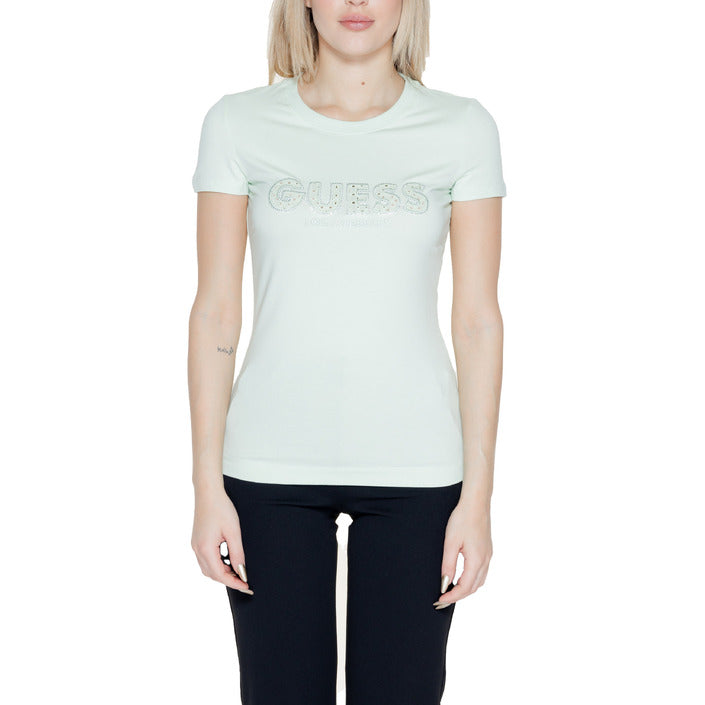 Guess Logo Cotton-Rich Fitted Top - light blue