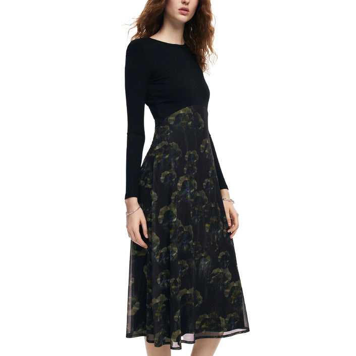 Desigual Long Sleeve Lined A-Line Midi Dress