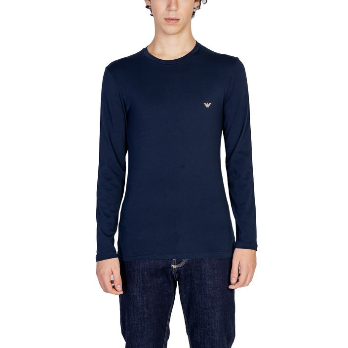 Emporio Armani Logo Cotton Crewneck Long Sleeve Top - navy blue