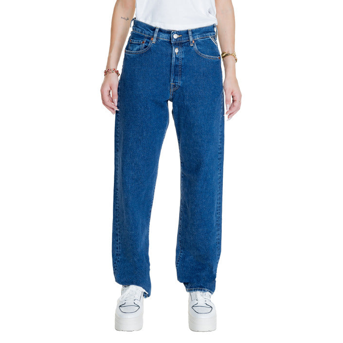 Replay Logo Indigo Blue Baggy Jeans