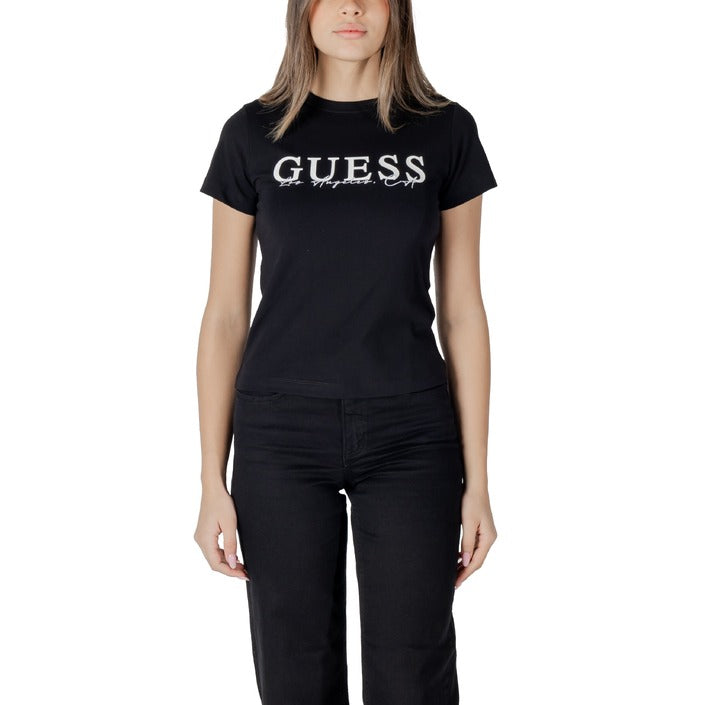 Guess Active Logo Athleisure Cotton Fitted Tee Black