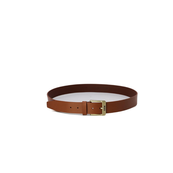 Boss Logo Brown Leather Belt With Square Buckle
