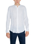 Borghese Minimalist 100% Linen Collarless Shirt - white