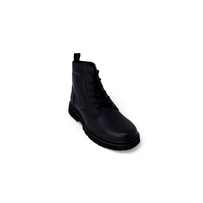 Calvin Klein Jeans Logo Leather-Blend All Black Boots