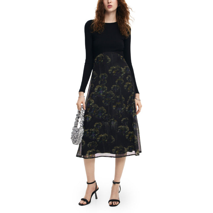 Desigual Long Sleeve Lined A-Line Midi Dress