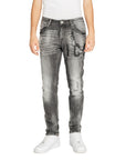 Icon Logo Distressed & Ripped Dirty Wash Grey Skinny Jeans