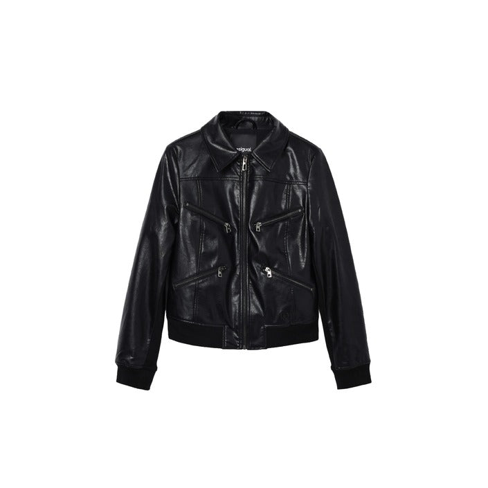 Desigual Minimalist Vegan Leather Jacket - black