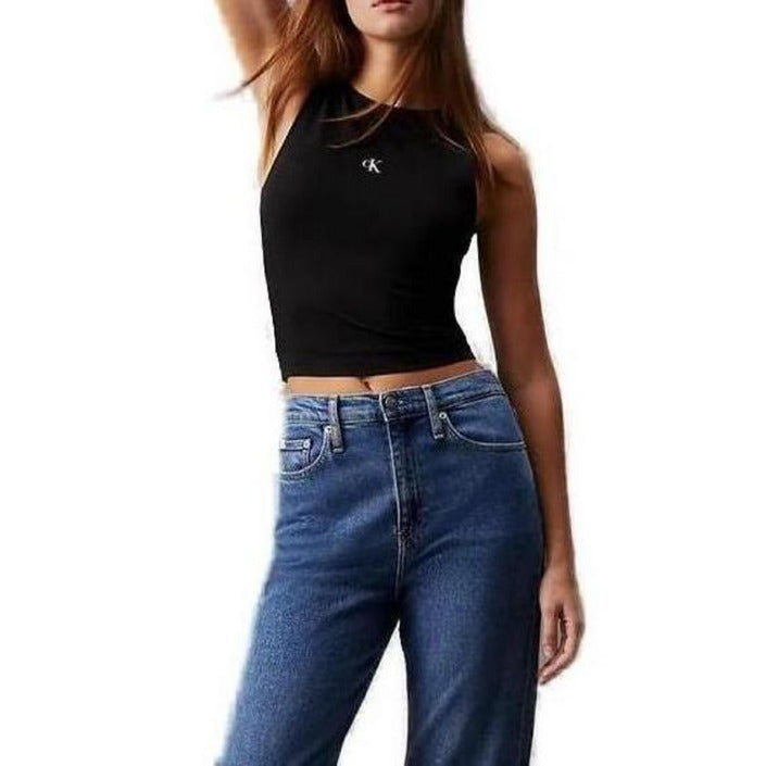 Calvin Klein Jeans Logo Back Cut Out Crop Top - black