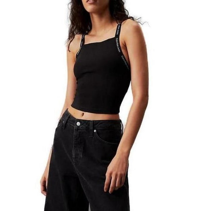 Calvin Klein Jeans Logo Cross-Back Sleeveless Crop Top - black