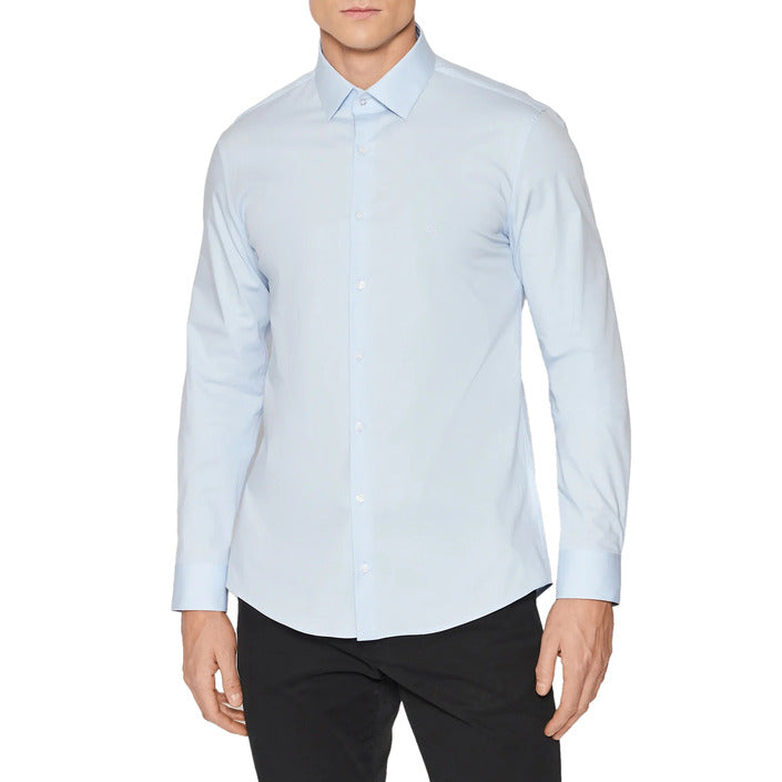Calvin Klein Minimalist Cotton-Rich Point Collar Tailored Fit Shirt - Light Blue