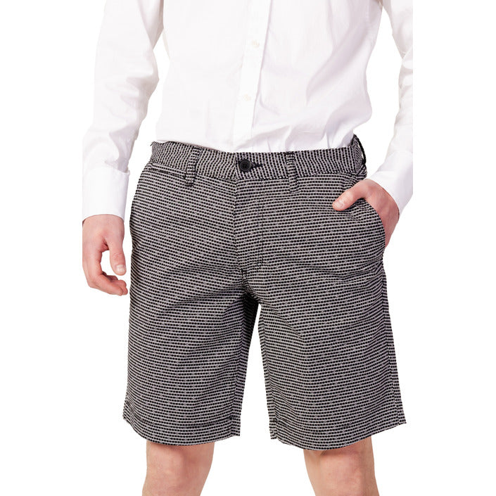 Armani Exchange Pure Cotton Minimalist Geometric Chino Shorts - geometric black