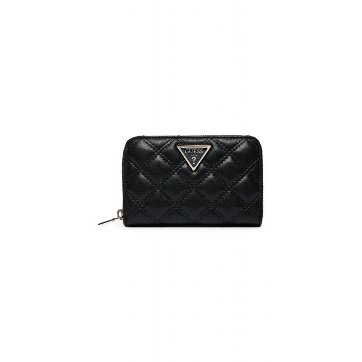 Guess Logo Quilted Black Vegan Leather Zip Purse