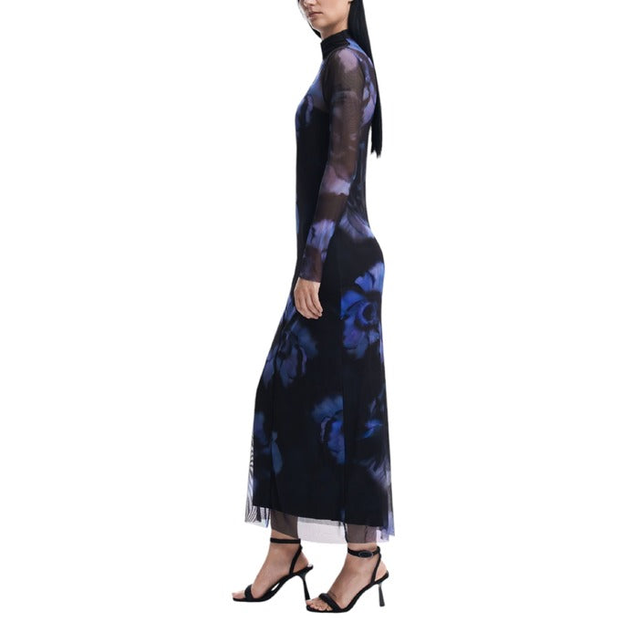 Desigual Sheer Turtleneck Long Sleeve Winter Midi Dress